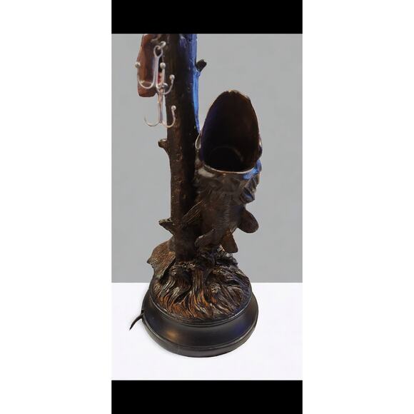 Bass Table Lamp Antique Bronze Color Heavy Resin Tan Faux Rawhide Shade 27" Tall - Picture 5 of 7